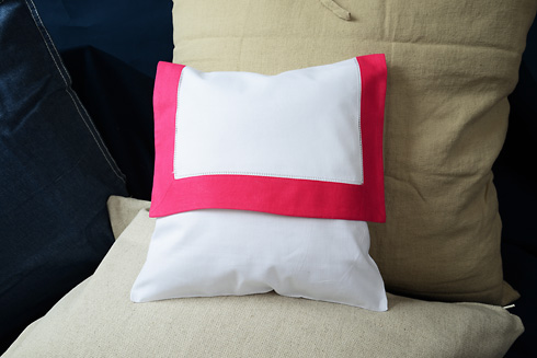 Hemstitch Baby Envelope Pillows. 12"x12". Raspberry Sorbet color